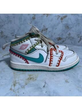 Jordan 1 Mid Stitch Toddler Youth Size 10C Shoes White Blue Athletic Sneakers